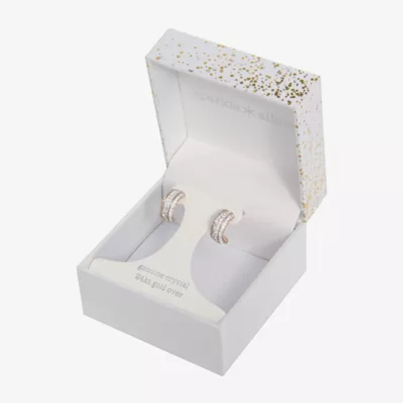 Sparkle Allure Huggie Womens Crystal 24K Rose Gold Over Brass 14mm Hoop Earrings