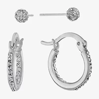 Sparkle Allure Stud & Huggie Hoop Womens Crystal 2 Pair Earring Set