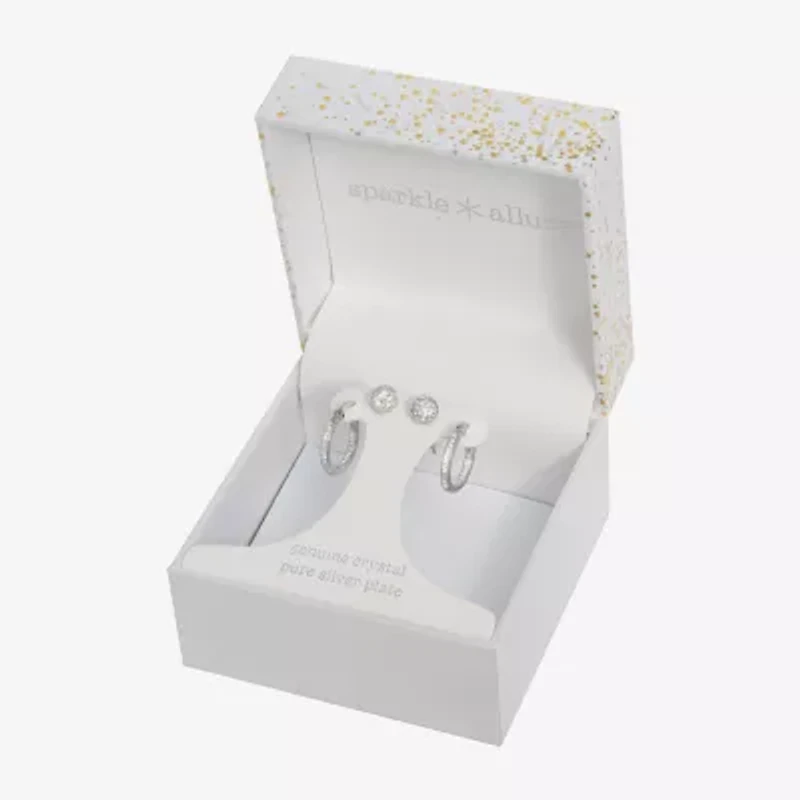 Sparkle Allure Stud & Huggie Hoop Womens Crystal 2 Pair Earring Set