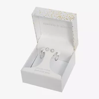 Sparkle Allure Stud & Huggie Hoop Womens Crystal 2 Pair Earring Set
