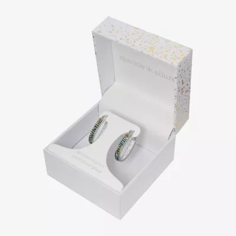 Sparkle Allure Womens Black Crystal 27mm Hoop Earrings