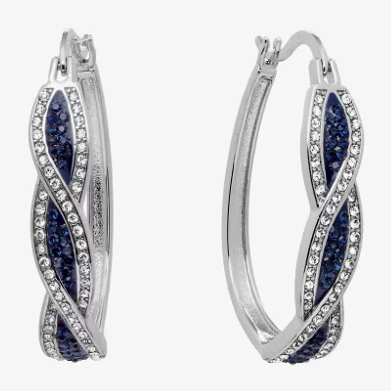 Sparkle Allure Womens Blue Crystal 35mm Hoop Earrings