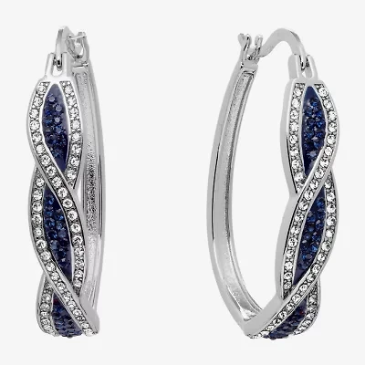 Sparkle Allure Womens Blue Crystal 35mm Hoop Earrings