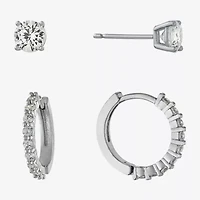 Sparkle Allure Stud & Huggie Hoop Womens Crystal 2 Pair Earring Set