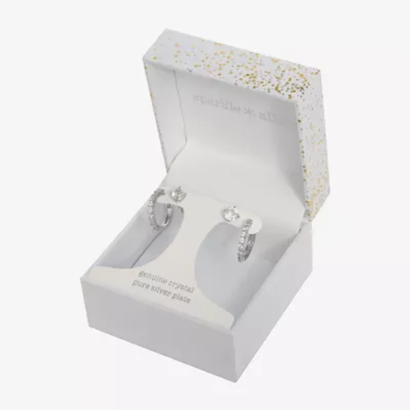 Sparkle Allure Stud & Huggie Hoop Womens Crystal 2 Pair Earring Set