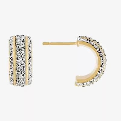 Sparkle Allure Huggie Womens Crystal 24K Gold Over Brass 14mm Hoop Earrings