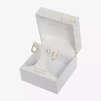 Sparkle Allure Stud & Huggie Hoop Womens Crystal 24K Gold Over Brass 2 Pair Earring Set