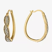 Sparkle Allure Twist Womens Crystal 24K Gold Over Brass 35mm Hoop Earrings