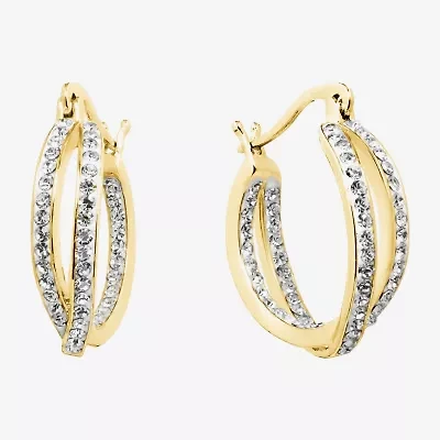 Sparkle Allure Twisted Double Womens Crystal 24K Gold Over Brass 19mm Hoop Earrings