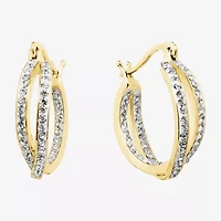 Sparkle Allure Twisted Double Womens Crystal 24K Gold Over Brass 19mm Hoop Earrings