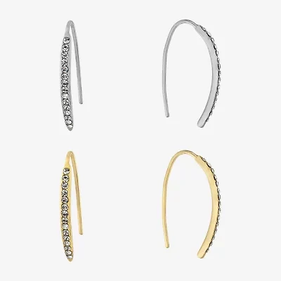 Sparkle Allure Threader Womens Crystal 2 Pair Earring Set