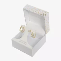 Sparkle Allure Stud & Hoop Womens Crystal 24K Gold Over Brass 2 Pair Earring Set
