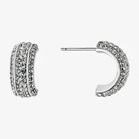 Sparkle Allure Half Huggie Womens Crystal 15mm Hoop Earrings