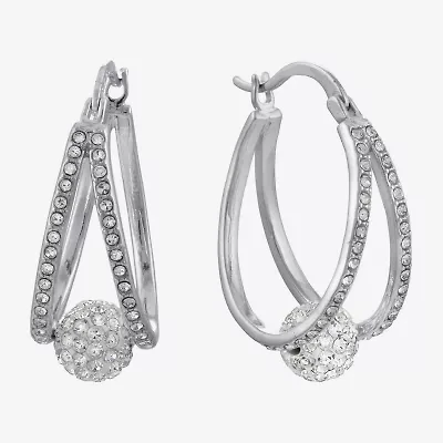 Sparkle Allure Double Womens Crystal 29.2mm Hoop Earrings