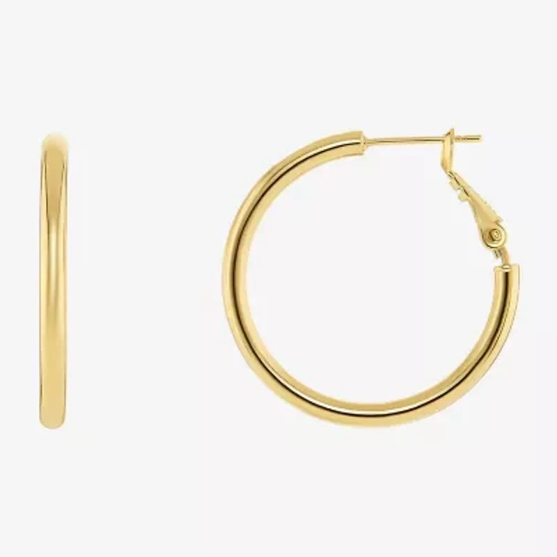 Silver Reflections Tube Womens 14K Gold Over Brass 30mm Hoop Earrings