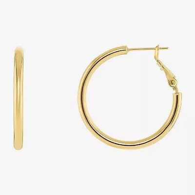 Silver Reflections Tube Womens 14K Gold Over Brass 30mm Hoop Earrings