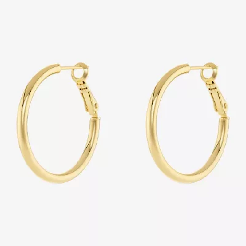 Silver Reflections Tube Womens 14K Gold Over Brass 30mm Hoop Earrings
