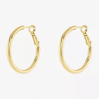 Silver Reflections Tube Womens 14K Gold Over Brass 30mm Hoop Earrings