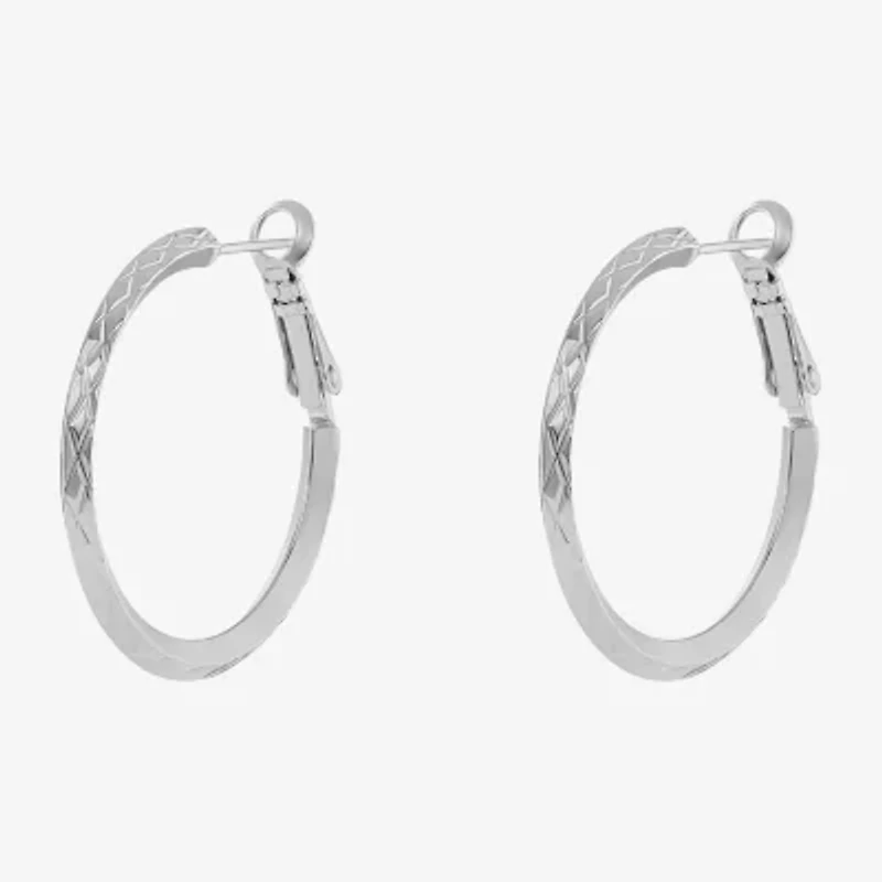 Silver Reflections Diamond Cut Womens 30mm Hoop Earrings