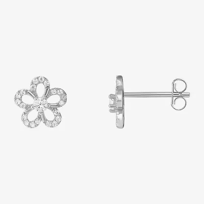 Silver Treasures Cubic Zirconia Sterling Silver 8mm Flower Stud Earrings