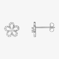 Silver Treasures Cubic Zirconia Sterling Silver 8mm Flower Stud Earrings