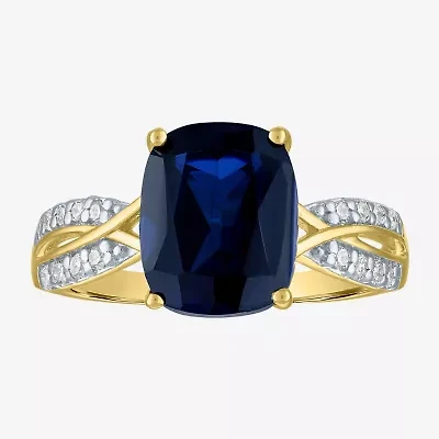 Womens Lab Created Gemstone & 1/8 CT. T.W. Grown Diamond 10K Gold Crossover Side Stone Cocktail Ring