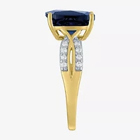 Womens Lab Created Gemstone & 1/8 CT. T.W. Grown Diamond 10K Gold Crossover Side Stone Cocktail Ring