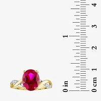 Womens Diamond Accent Lab Created Red Ruby 10K Gold Side Stone Cocktail Ring