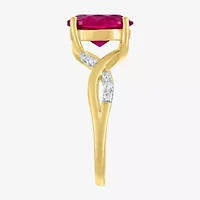 Womens Diamond Accent Lab Created Red Ruby 10K Gold Side Stone Cocktail Ring