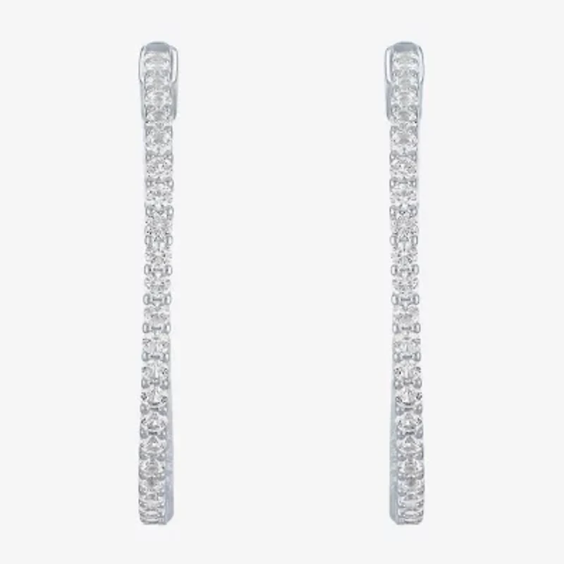Womens Lab Created White Sapphire Sterling Silver 37mm Hoop Earrings