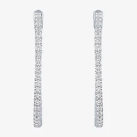 Womens Lab Created White Sapphire Sterling Silver 37mm Hoop Earrings