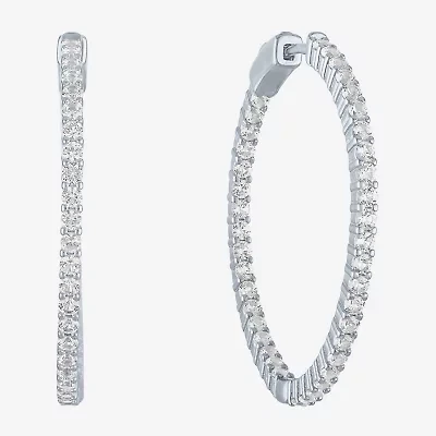 Womens Lab Created White Sapphire Sterling Silver 37mm Hoop Earrings