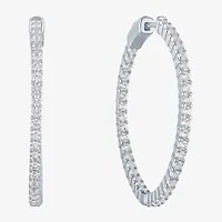 Womens Lab Created White Sapphire Sterling Silver 37mm Hoop Earrings