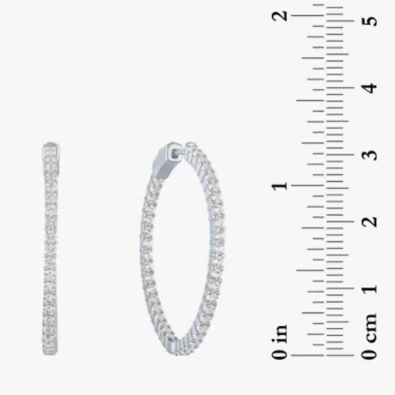 Womens Lab Created White Sapphire Sterling Silver 37mm Hoop Earrings