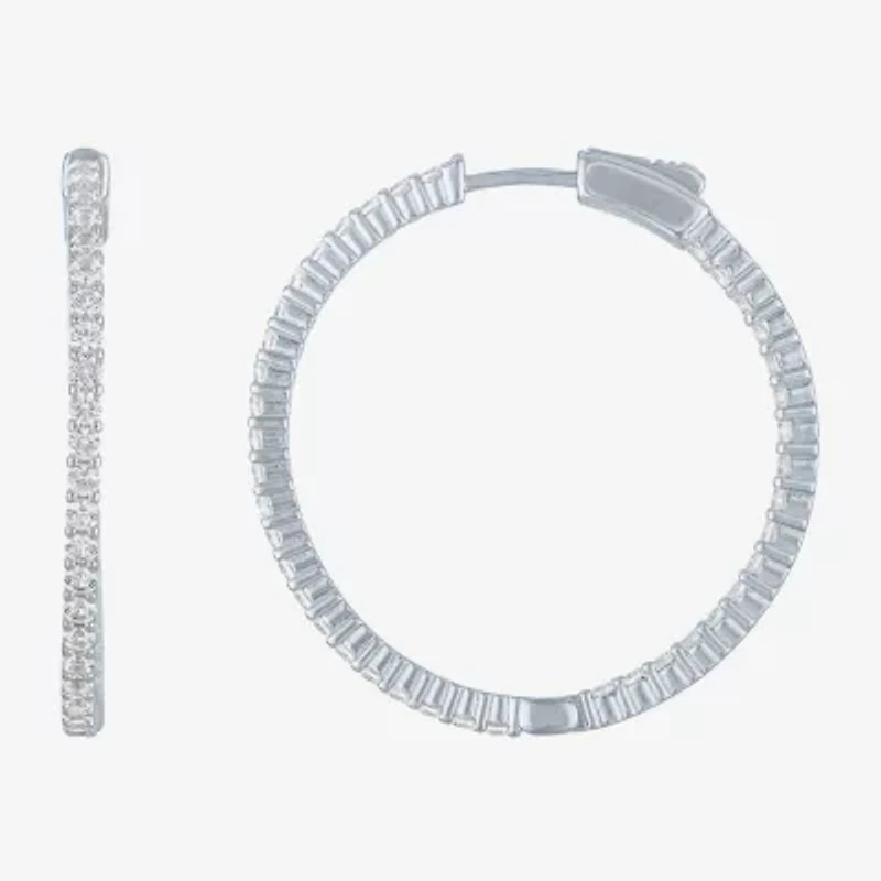 Womens Lab Created White Sapphire Sterling Silver 37mm Hoop Earrings