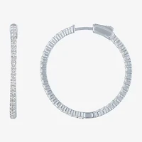 Womens Lab Created White Sapphire Sterling Silver 37mm Hoop Earrings