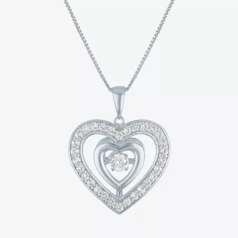 Womens Lab Created White Sapphire Sterling Silver Heart 18 Inch Pendant Necklace