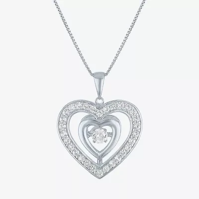 Womens Lab Created White Sapphire Sterling Silver Heart 18 Inch Pendant Necklace