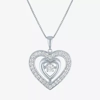 Womens Lab Created White Sapphire Sterling Silver Heart 18 Inch Pendant Necklace