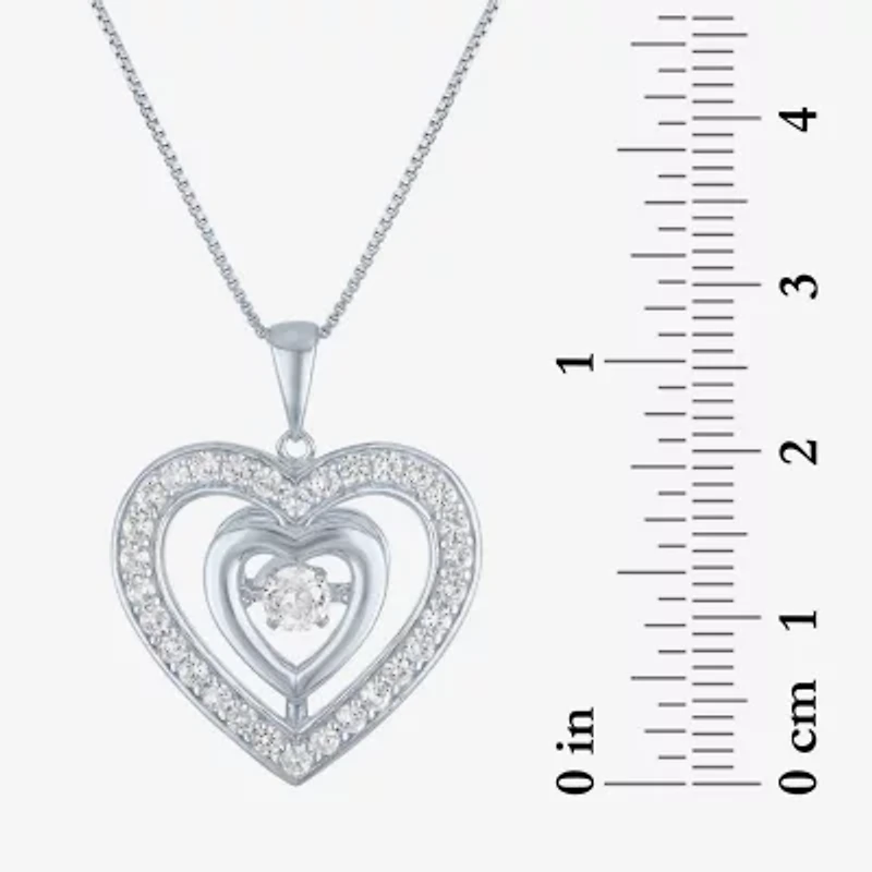 Womens Lab Created White Sapphire Sterling Silver Heart 18 Inch Pendant Necklace