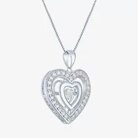 Womens Lab Created White Sapphire Sterling Silver Heart 18 Inch Pendant Necklace