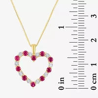 Womens Diamond Accent Lab Created Red Ruby 10K Gold Heart 18 Inch Pendant Necklace