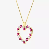 Womens Diamond Accent Lab Created Red Ruby 10K Gold Heart 18 Inch Pendant Necklace
