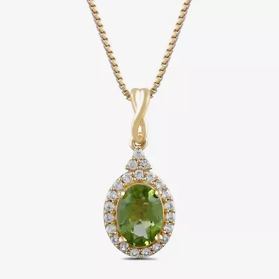 Womens Genuine Green Peridot 14K Gold Over Silver 18 Inch Pendant Necklace