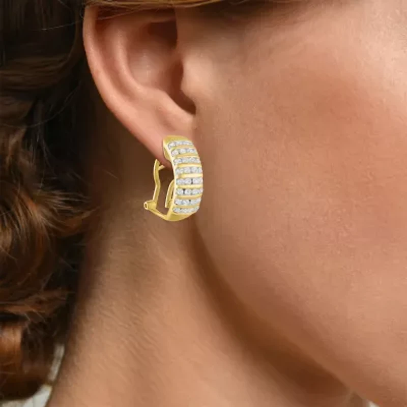 (G-H / I1-I2) Womens 1 CT. T.W. Lab Grown White Diamond 10K Gold 23mm Hoop Earrings