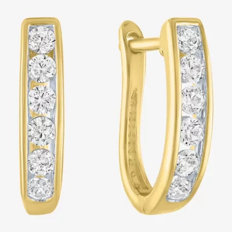 (G-H / I1-I2) Womens 1/3 CT. T.W. Lab Grown White Diamond 10K Gold 13.5mm Hoop Earrings