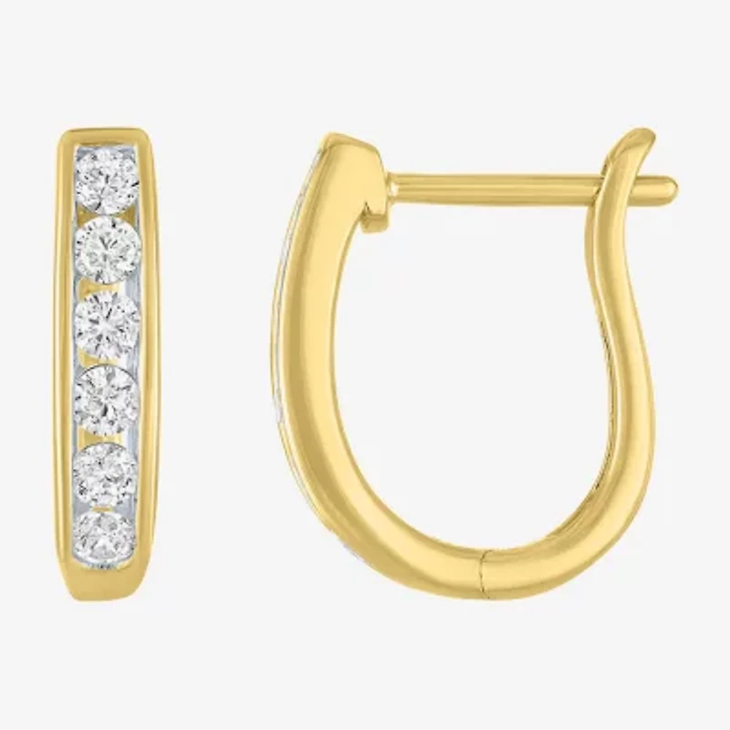 (G-H / I1-I2) Womens 1/3 CT. T.W. Lab Grown White Diamond 10K Gold 13.5mm Hoop Earrings