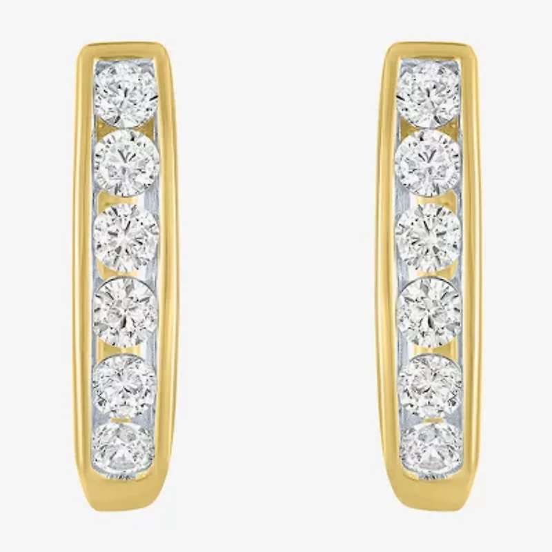 (G-H / I1-I2) Womens 1/3 CT. T.W. Lab Grown White Diamond 10K Gold 13.5mm Hoop Earrings