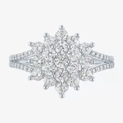 (Si2-I1 / G-H) Womens 1 CT. T.W. Lab Grown White Diamond 10K Gold Cluster Cocktail Ring