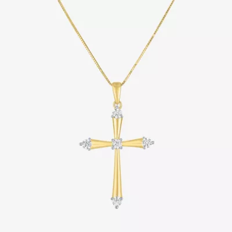 G-H/ I1-I2) Womens 1/ CT. T.W. Lab Grown White Diamond 10K Gold Cross 18 Inch Pendant Necklace